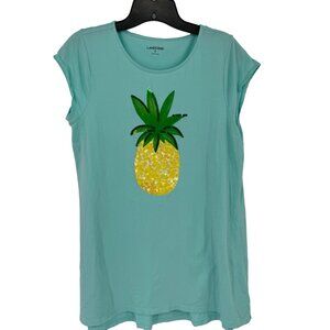 Lands End girls Turquoise Pineapple Graphic Tee Shirt Cotton Size 16 + tunic